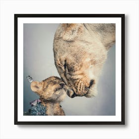 Lioness And Cub Light Art Print