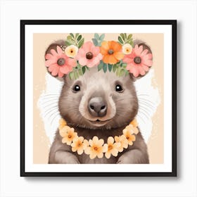 Floral Baby Wombat Nursery Illustration (3) Art Print