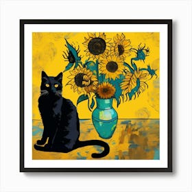 Sunflower Cat Art Print