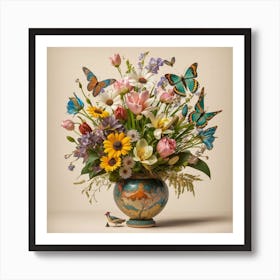 Flowers And Butterflies Art Print