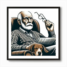 Old Man Reading Newspaper Art Print