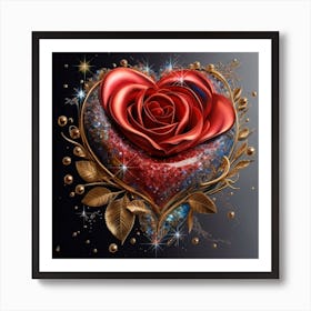 Heart and beautiful red rose Art Print