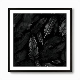 Black Feathers On A Black Background Art Print