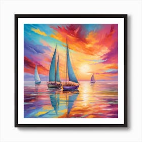 Sailboats At Sunset 15 Art Print