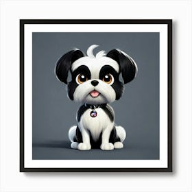 Disney Pixar Style Black And White Female Shitzu D (1) Art Print