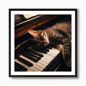 Cat Sleeping On Piano 1 Art Print