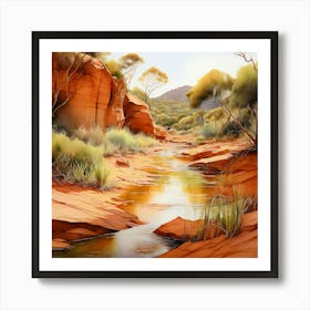 Watercolor A Serene Landscape In Australia Bathed In The Warm Earthy Tones Art Print