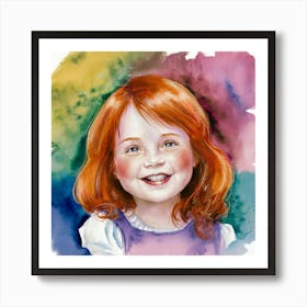 Watercolor Portrait Of A Little Girl 1 Art Print