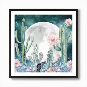 Desert Nights - Watercolor Cactus And Succulents Art Print