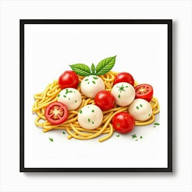 A Vivid Watercolor Of A Summer Pasta Salad With Cherry Tomatoes And Mozzarella Balls Art Print