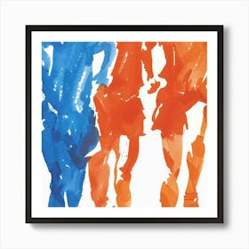 Two Runners In Blue And Orange Art Print