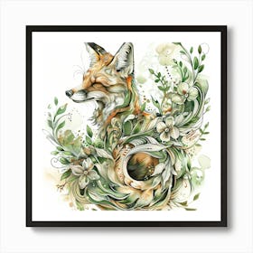 Fox And Flowers 1 Art Print