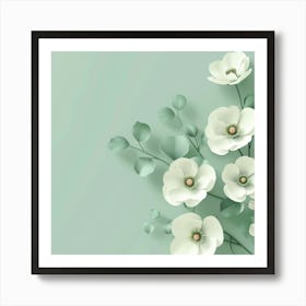 White Flowers On Green Background Art Print