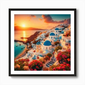 Sunset In Oia Art Print