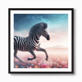 Zebra Running In The Field Art Print