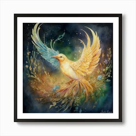 Default Center One Bird Water Color Drawing White Background S 0 Art Print