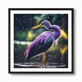 Lilac Feathered Wading Bird in the Purple Rain Art Print