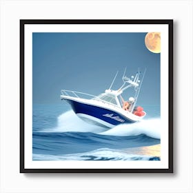 Fishing Boat At Night Art Print