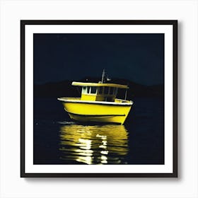 Yellow Boat At Night Art Print