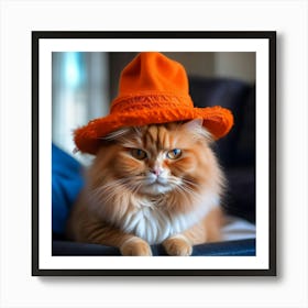 Orange Cat In Hat 1 Art Print