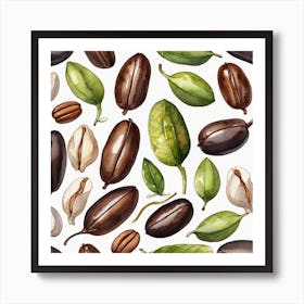 Seamless Pattern With Coffee Beans And Leaves Art Print