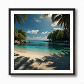 Tropical Beach With Palm Trees Art Print
