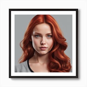 A Photorealistic Red Hair Girl Looking At The Camera With A Light Gray Background 989684568 Art Print