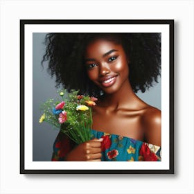 Beautiful African Woman With Flowers Art Print