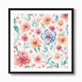 Watercolor Floral Seamless  Pattern 1 Art Print