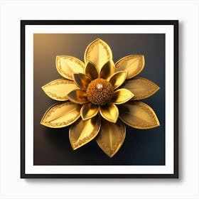 Golden Lotus Flower Wall Decoration Art Print