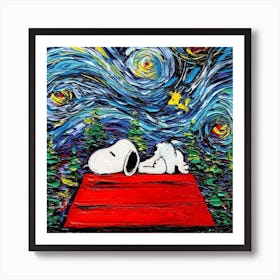 dog sleep house Vincent Van Gogh S Starry Night Parody Art Print