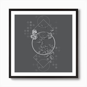 Vintage Red Rose Botanical with Line Motif and Dot Pattern in Ghost Gray n.0070 Art Print
