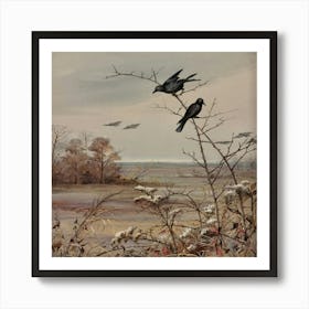 Crows On A Branch Art Print