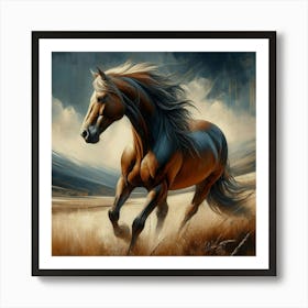 Horse Running In The Field Art Print