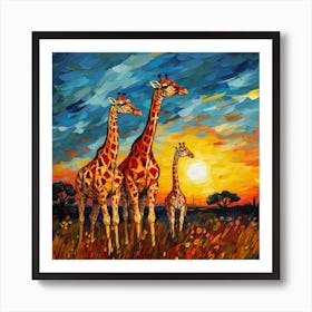 Giraffes At Sunset 26 Art Print