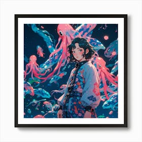 Anime Octopus Girl 1 Art Print