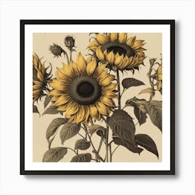 Default Default Retro Vintage Sunflower For Defferent Seasons 3 (2) Art Print