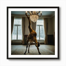 Deer In A Chandelier Art Print