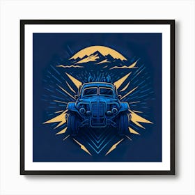 Car Blue Artwork Of Graphic Design Flat (133) Art Print