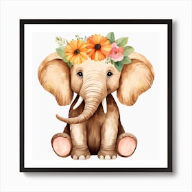 Floral Baby Mammoth Nursery Illustration (27) Art Print