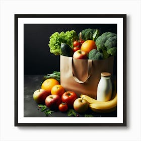 Shopping Bag With Fruits And Vegetables Art Print