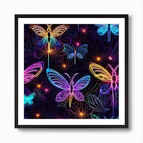 Neon Butterflies Seamless Pattern Art Print