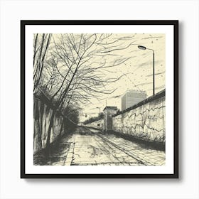 Berlin Wall Street Scene Sketch Art Print