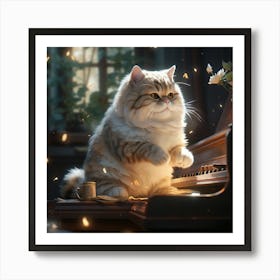 Cat Playing Piano Art Print