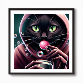 Black Cat Blowing Bubbles Art Print