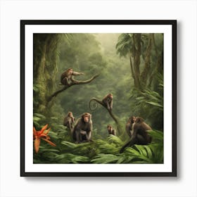 Monkeys In The Jungle Art Print