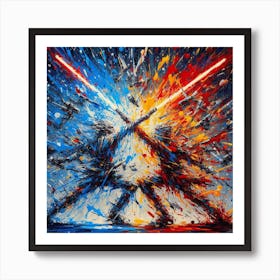 Star Wars Saber Battle, Lightsaber Symphony: A Duel in Color and Chaos Art Print