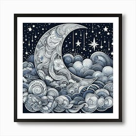 Moon And Stars 4 Art Print