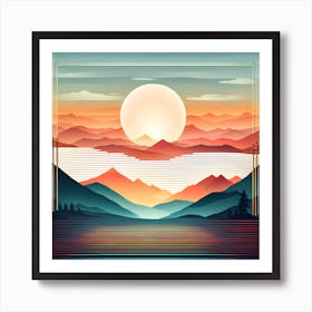 Sunset Over The Mountains VECTOR ART Art Print