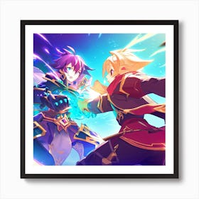 Two Anime Characters Fighting 1 Art Print